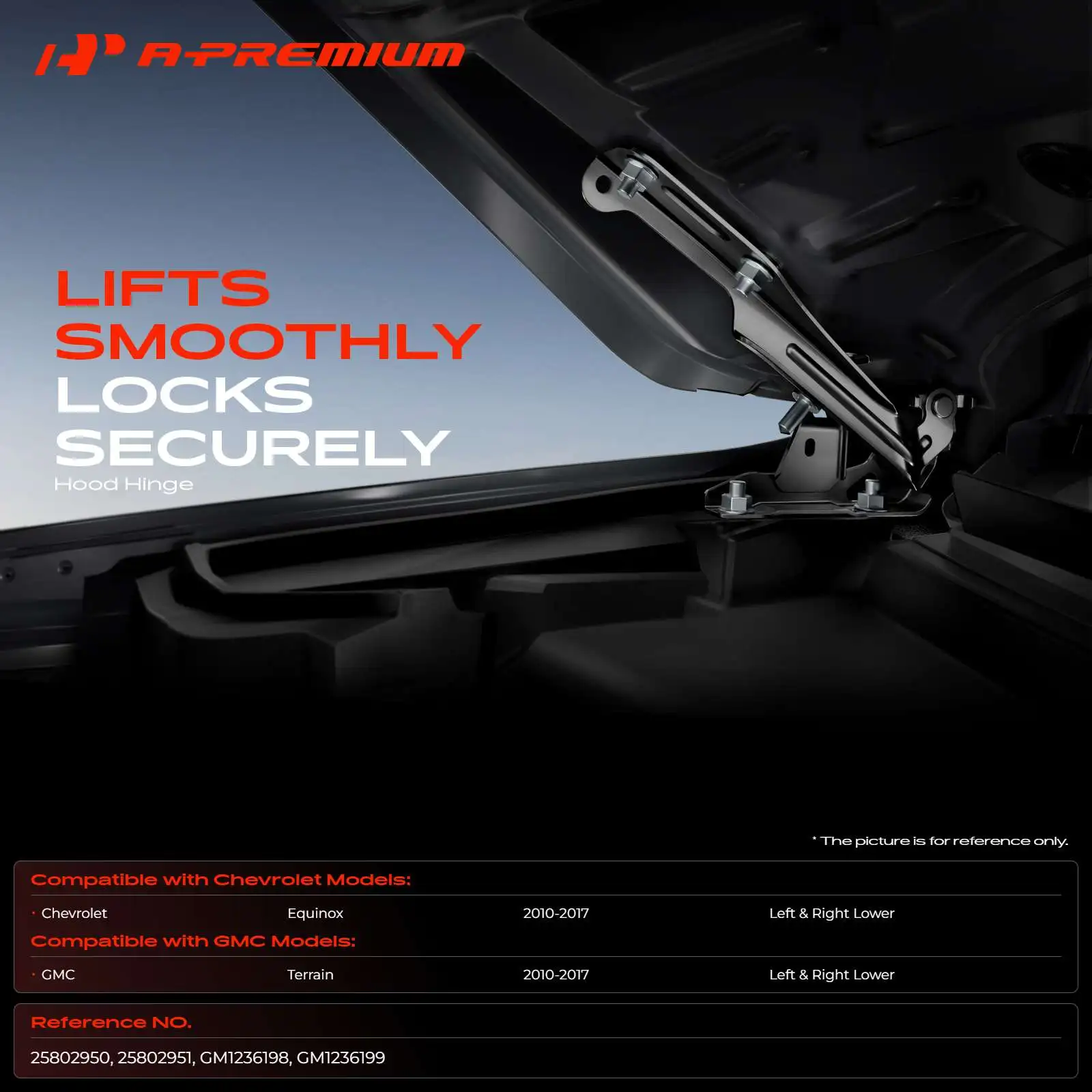 A-Premium Pair Front Lower Driver & Passenger Side Hood Hinge for Chevrolet Equinox 2010-2017 GMC Terrain 2010-2017