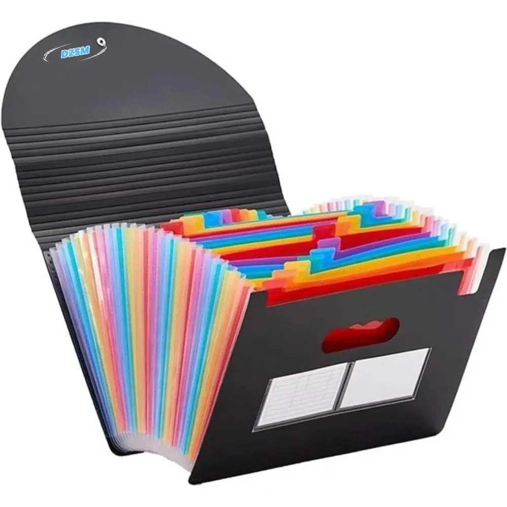 

Portable 25 Pockets File Folder Organizer Plastic Rainbow Expandable Filing Box Large Capacity A4 Art Supplies Folder Business