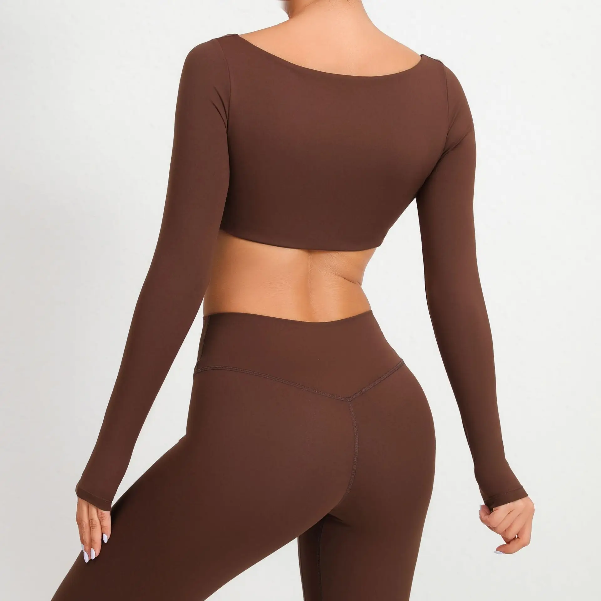 Casual Quick Dry Sportswear Women Square Neck Gym Top Women Fitness Sports Crop Top Female Long Sleeve Yoga Clothing Shirts