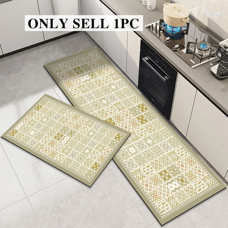 Floor Mat for Kitchen Pvc Leather Waterproof Non-slip Long Carpet Oil-proof Foot Mats Modern-style Floral Print Home Decor Rugs