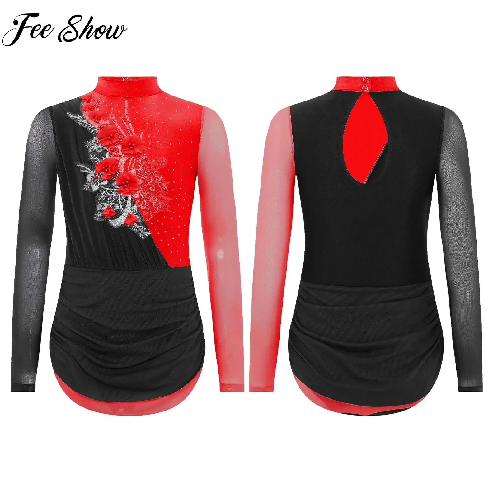 الفتيات فستان رقص غنائي التزلج الرقص الإيقاعي الجمباز حفلة موسيقية زي بقماش شفاف لامعة الراين توتو فستان Dancewear #1