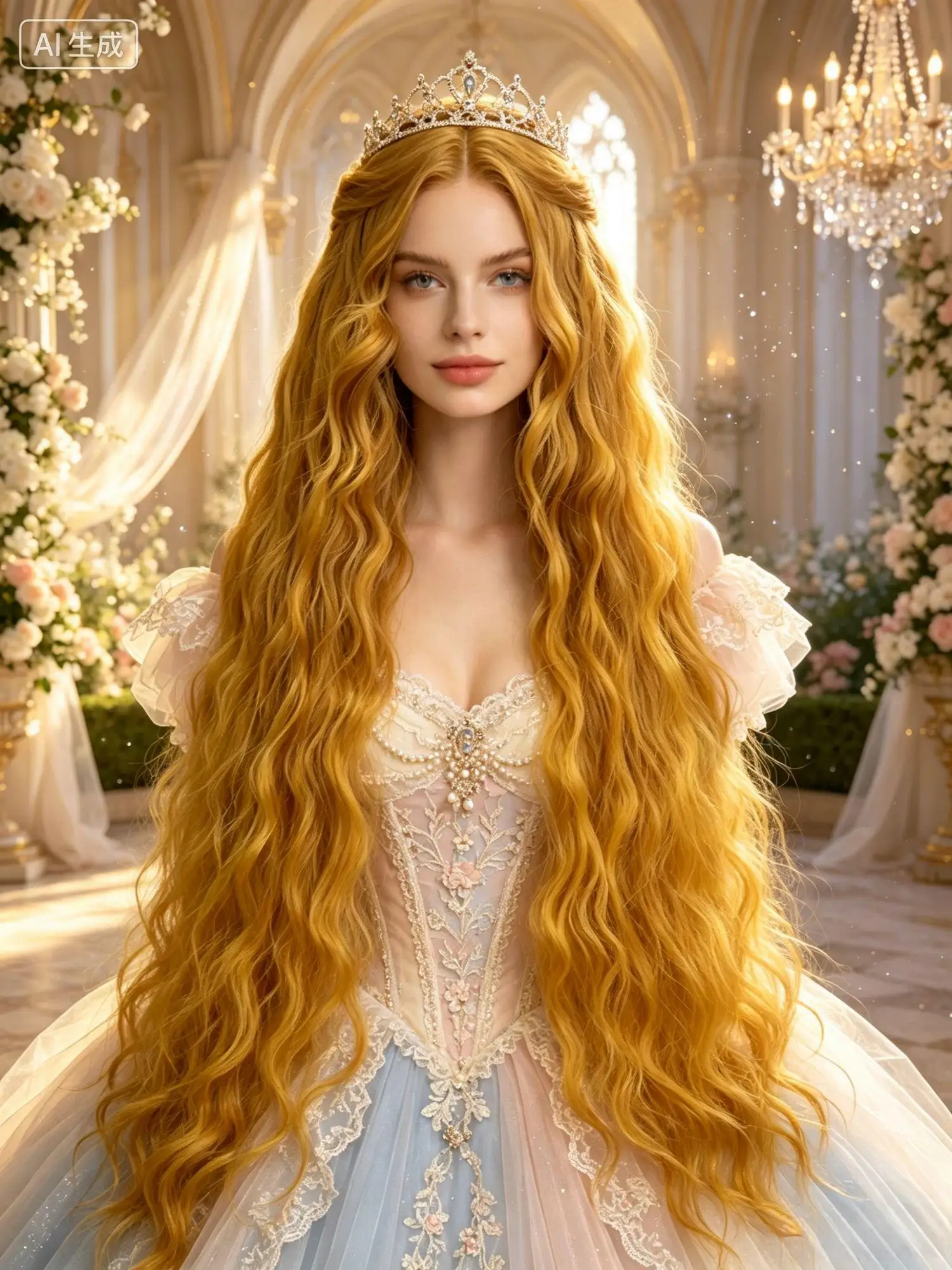Golden Synthetic Long Kinky Wavy Middle Part Wig Cosplay Costume Wig For Halloween Party Theme Role Play
