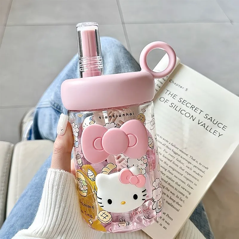 

HelloKitty Sanrio New Water Cup Large Capacity Good Looks Straw Cup Outdoor Kawaii Anime Cartoon Gifts for Girls Sweetness