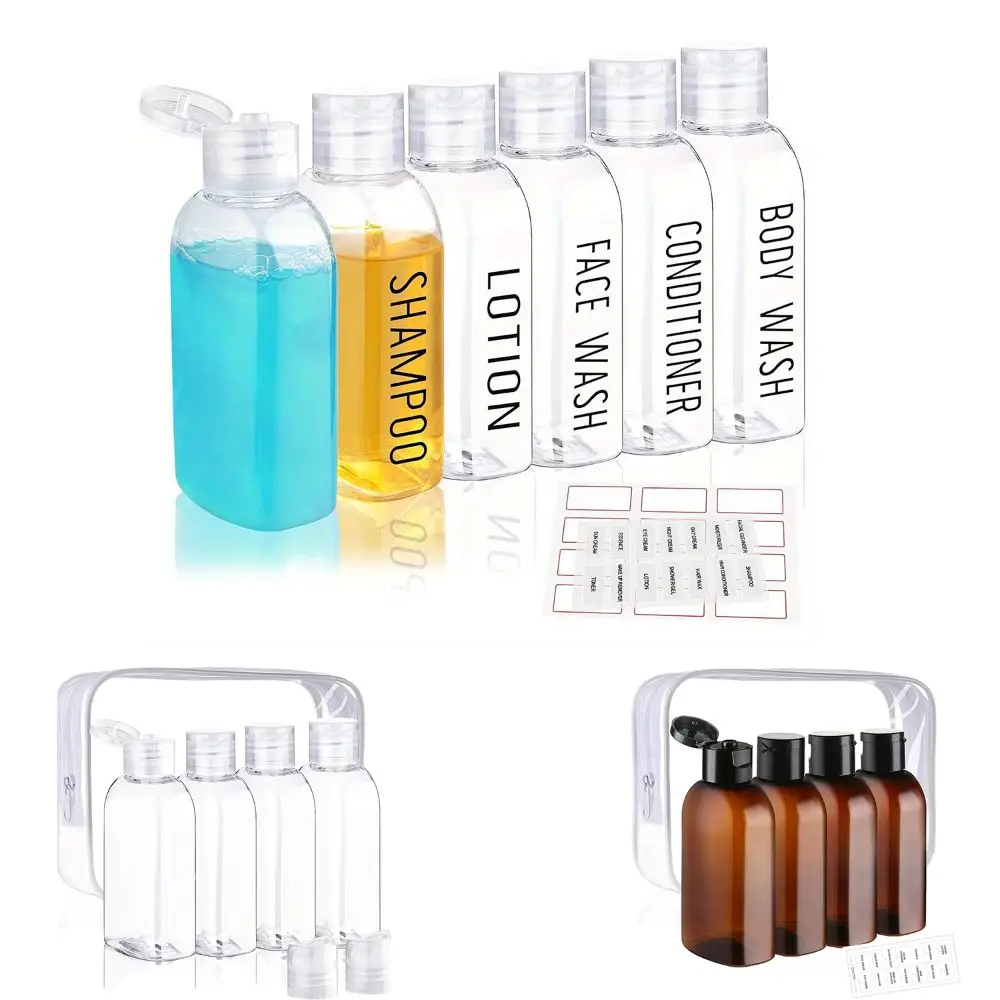 4/6pcs 100ml Capacity Travel Sub-bottling Refillable with Label & Storage Bag Shampoo Dispenser Empty Flip Cap Squeeze Bottles