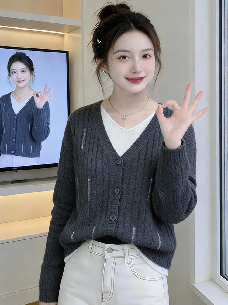 

Faionable Casual Long Sve Knitted Sweater Women's Loose Fit Spring 2026 Trendy Simple Versatile Anti-Aging Top