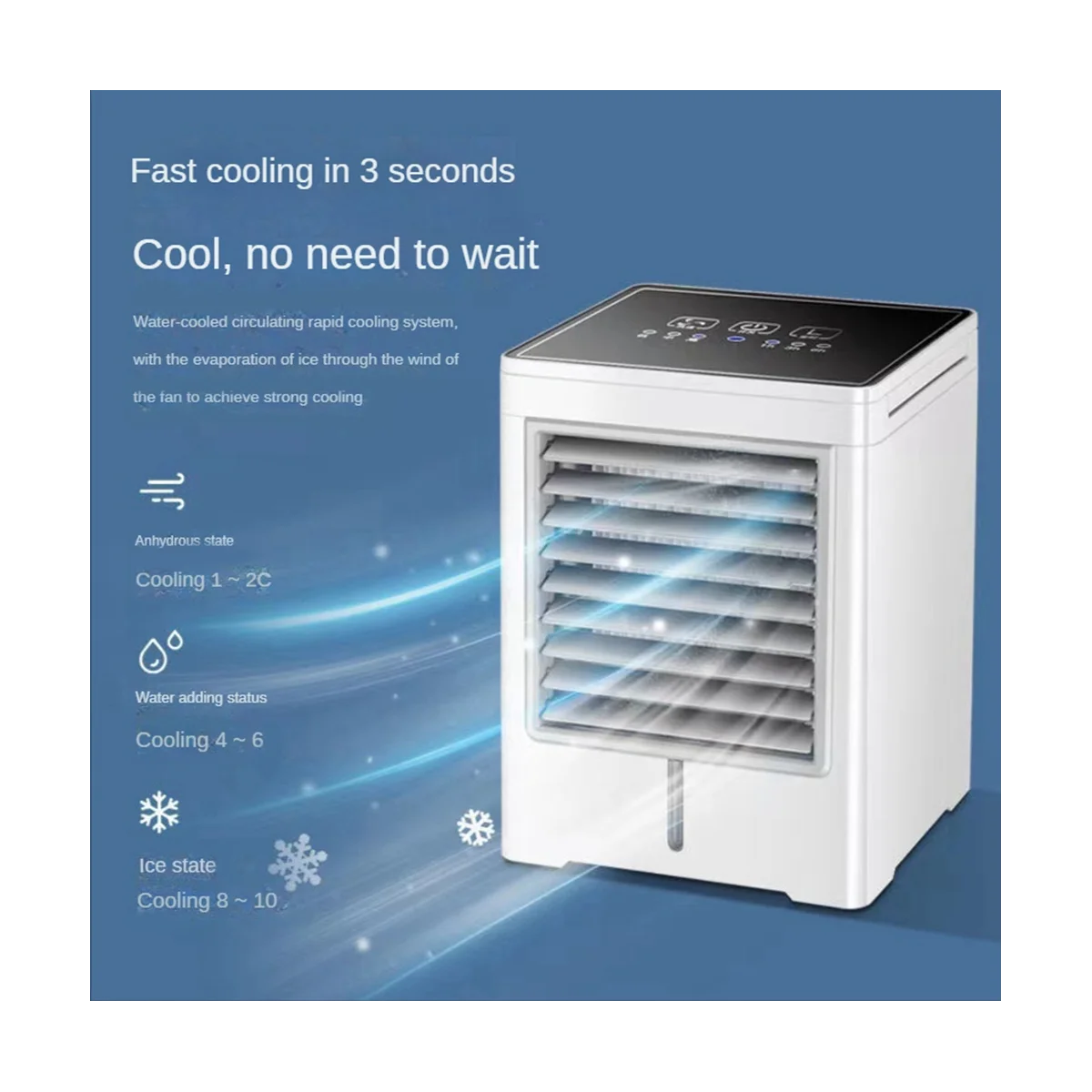 Portable Air Conditioner Fan Evaporative Mini Air Cooler, USB Powered Touch Screen Desktop Cooling Fan for Home Office