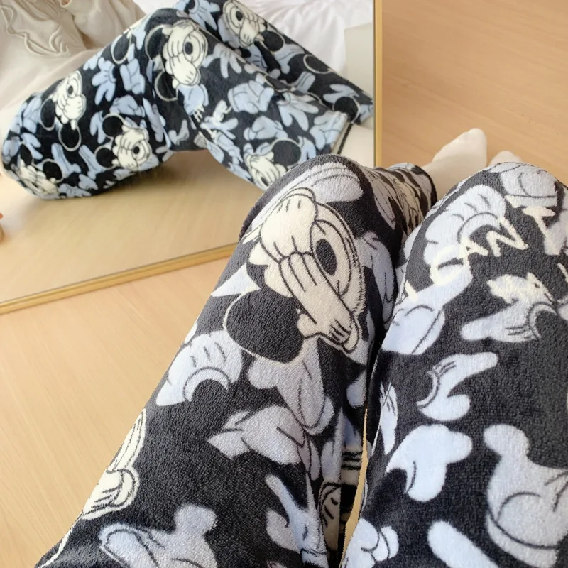 New Disney Mickey Mouse Pajama Pants Women Winter Plush Long Sleepwear Korean Fashion Cute Home Wear Clothes Y2k