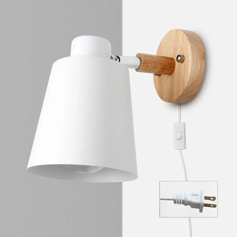 with Plug Iron  E27 Macaroon 6 Color Bedside  Led EU/US Plug L Sconces with Switch Decoration Light Fixture Nordic Wall Lamp