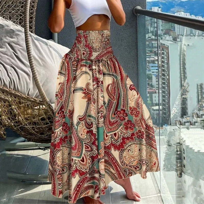 2024 Summer Fashion Harajuku Boho Long Skirt for Women CasualHigh Waist Beach Skirts Woman Loose Clothes