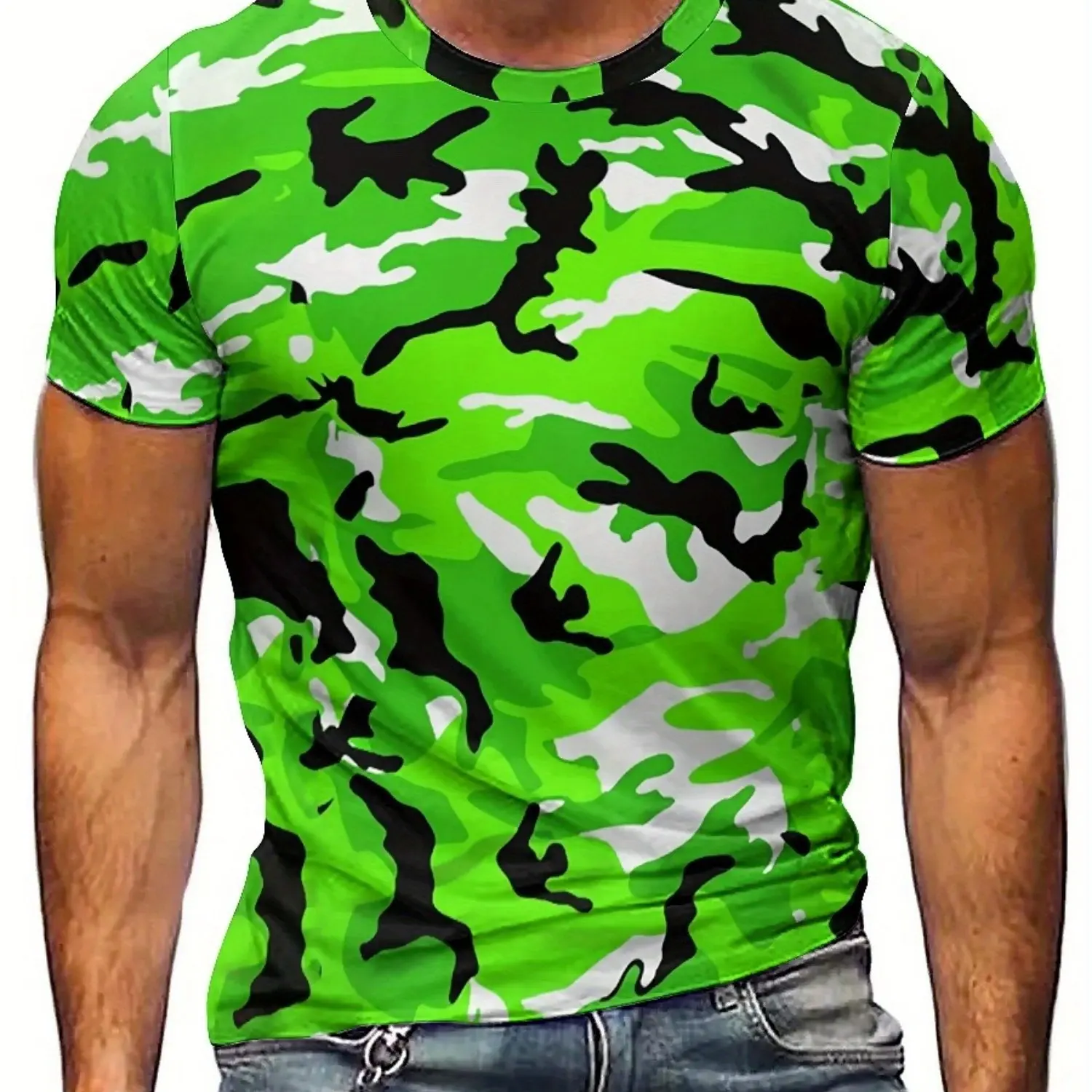 Men's & Women's 3D Print Camouflage Short Sleeve T-Shirt - Lightweight Breathable Polyester, Geometric Camo Design