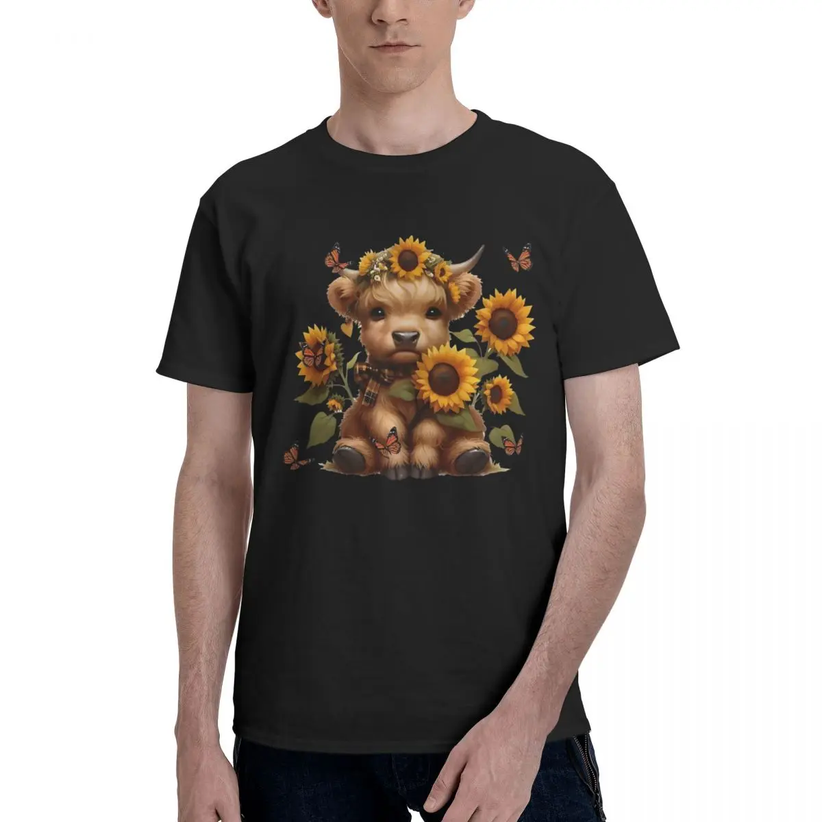 Cute Calf Sunflowers Butterflies Movement Championship Top Quality Tshirt Top quality Activity competition USA Size