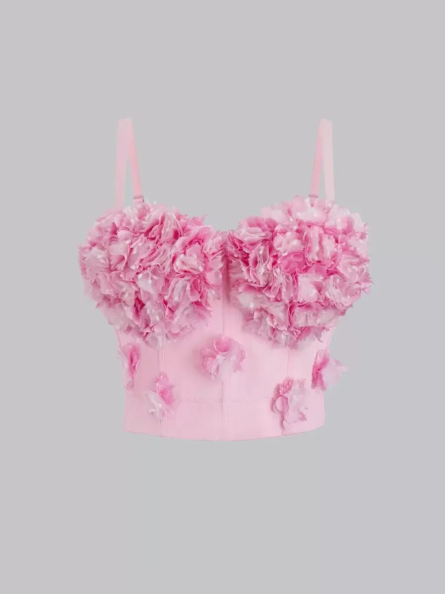 

French hottie three-dimensional flower tube top slim fishbone top, retro women's high-end fashion and elegant fishbone bra