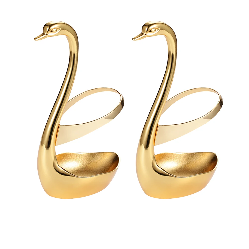 

2Pcs Zinc Alloy Swan Shaped Holder Spoon Fork Storage Container Kitchen Fruit Dessert Stand Premium Material Long Term