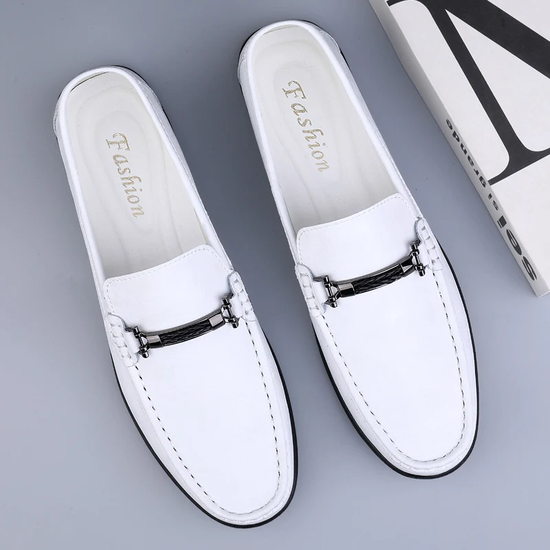 Metal Buckle Blue Loafers Genuine Leather Mens Slip on Shoes Comfortable Men Casual Shoes Male Driving Footwear Breathable Mens