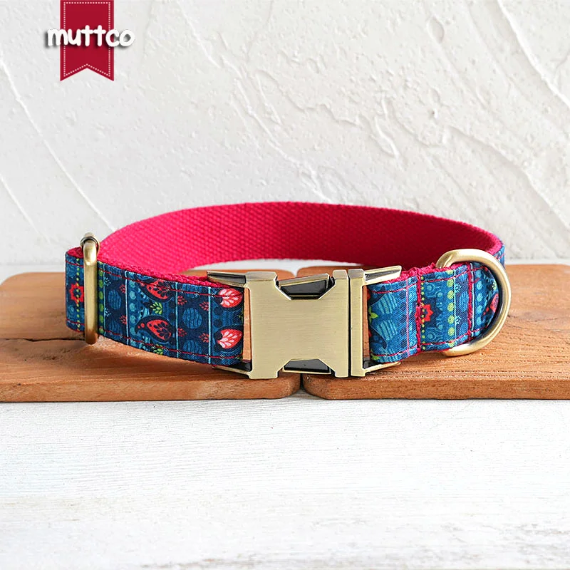 MUTTCO the collar is made of an ocean-like blue with a unique pattern RED LOTUS the flowers seem to tell a story 5 sizes UDL200