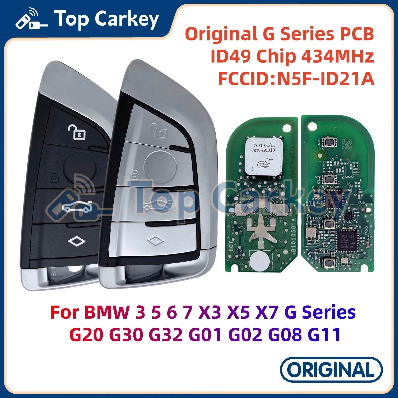 

TopCarkey N5F-ID21A OEM PCB Smart Remote Key ID49 Chip 434MHz for BMW 3 5 6 7 X3 X5 X7 G Series G20 G30 G32 G01 G02 G08 G11