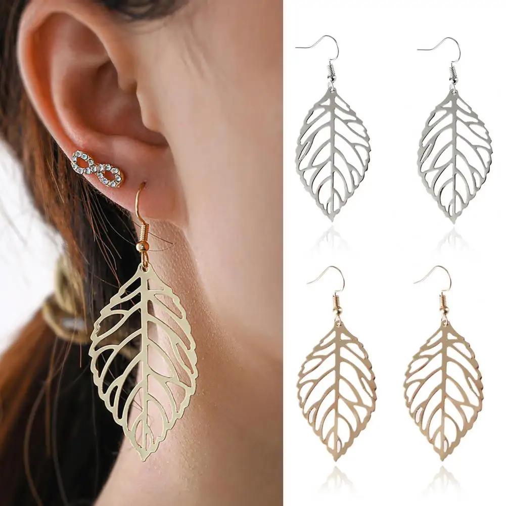 3 Pairs Women Earrings Geometric Temperament Vintage Piercing Hollow Out Tree Leaves Hook Earrings Jewelry Gift