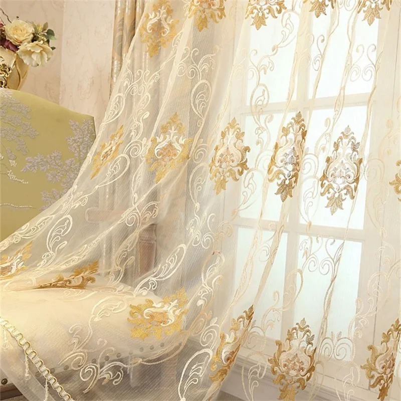 Europäische Luxus-Jacquard-Vorhänge für Wohnzimmer, beige Vorhänge, Fensterpaneel, Stoffvorhang für Schlafzimmer, Schattierung, 80 % individuell