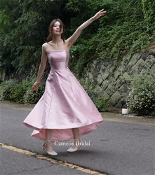 SONDR Strapless Birthday Korea Evening Dress Customized Satin Hi-lo Formal Prom Dress Simple A-Line Pink Evening Gown Bridal