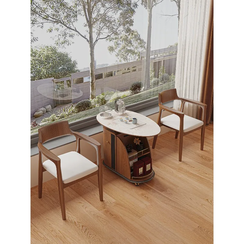 Medieval style solid wood tea table and chair combination inet balchome movable