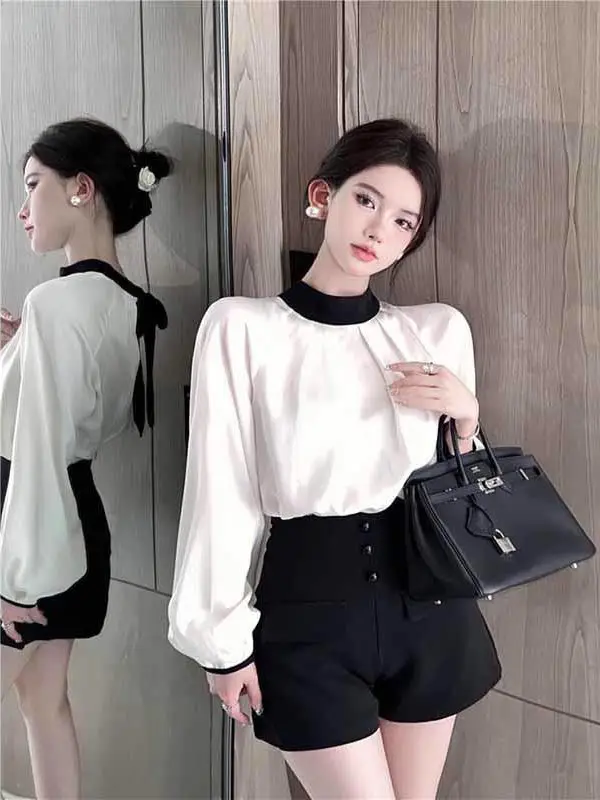 Slim Fit Lanterna Sve da donna irt Vintage Sle round Ne Tie Dye Inizio autunno Faionable Versione coreana Retro Top