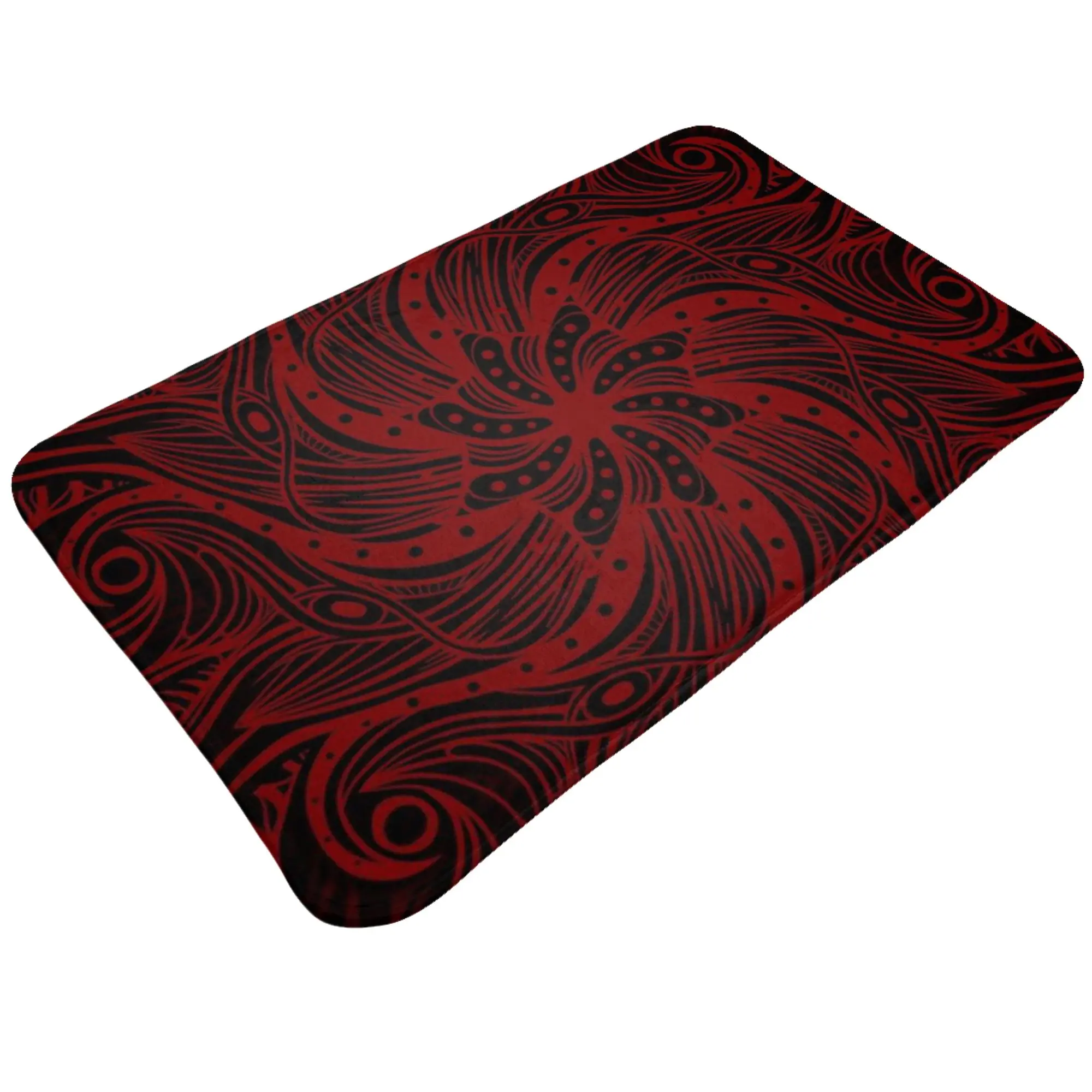 Deep Red Swirl Abstract Ornament Texture Non-slip Doormat Bedroom Mat  Outdoor PatternHomeDecor