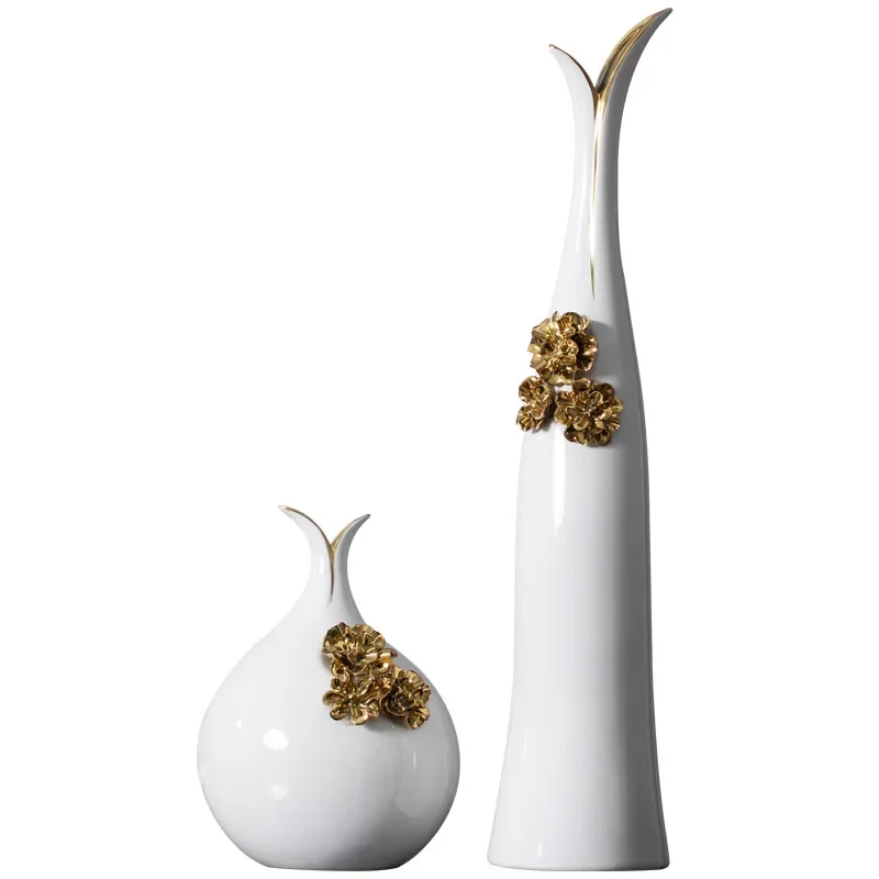 

Ceramic White Gold Vase Nordic Florarium Aesthetic Modern Home Interior Vase Garden Decoration Desk Florero Ornaments