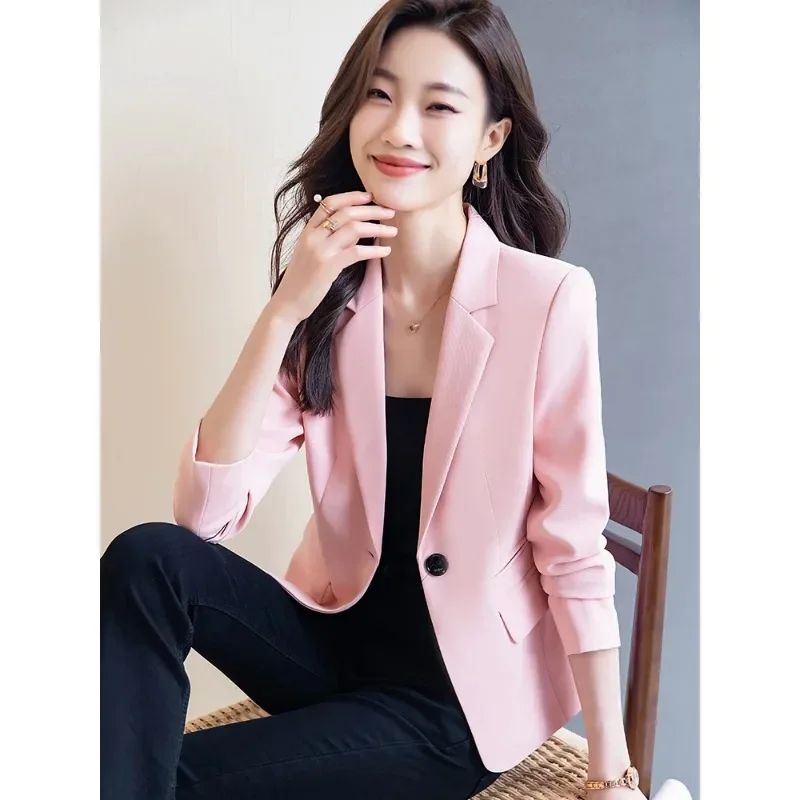 Blazer formal de manga comprida feminino, monocromático, laranja, rosa, preto, fino, roupa de negócios, jaqueta feminina