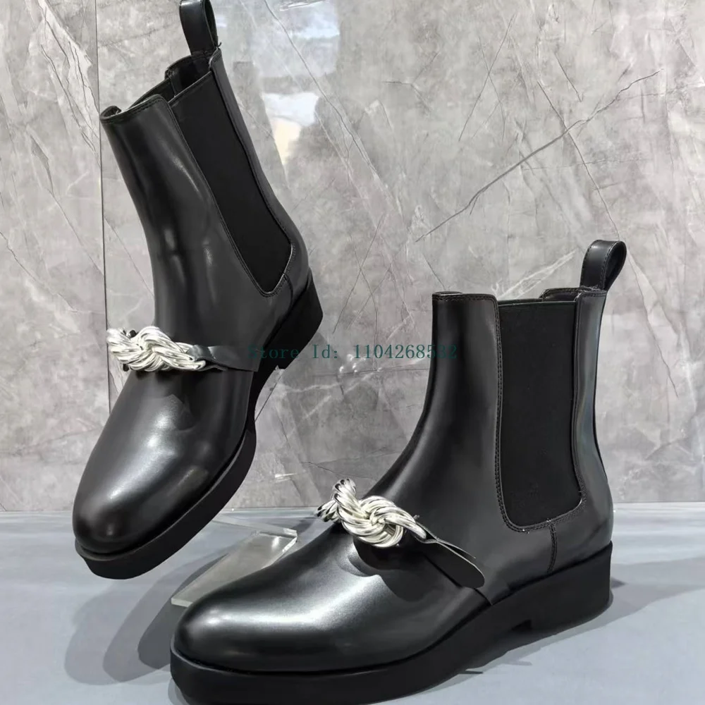 Metal Decoration Patchwork Ankle Boots Black Genuine Leather Sexy Round Toe New Arrivals Fashion Women Riding Boots