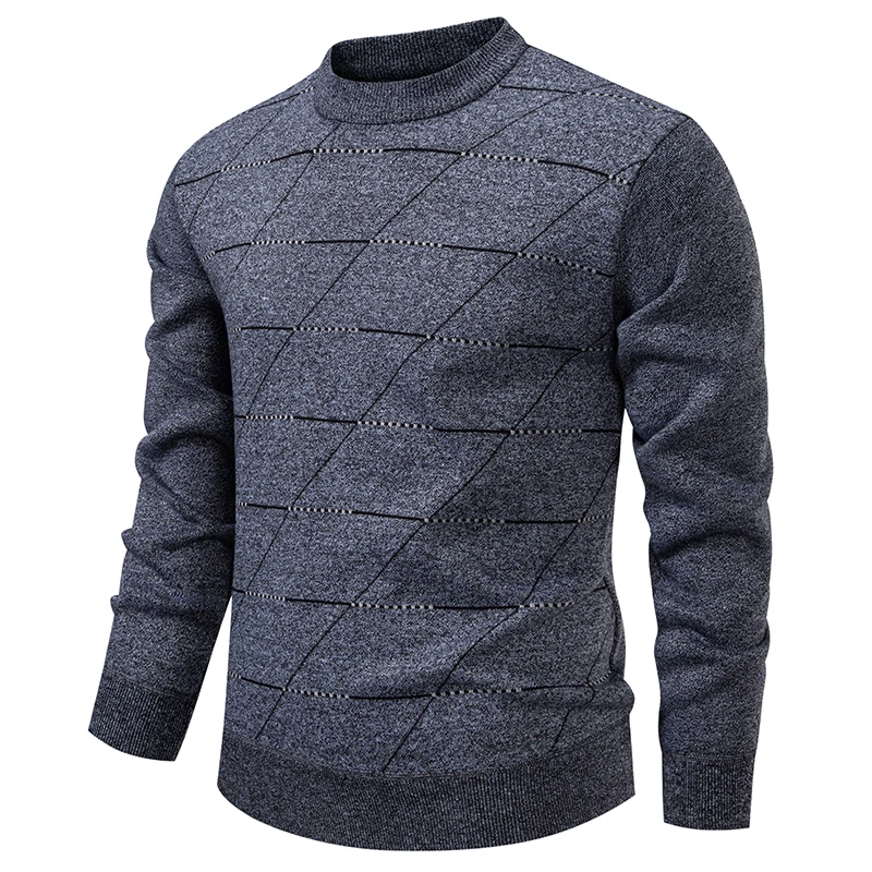 سترة رجالية متماسكة برقبة دائرية بلوفر منسوج للرجال للخريف والشتاء ملابس تريكو مبطنة بالصوف #5