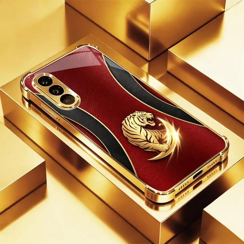 Luxurious Fashion Golden tiger phone case s26 ultra case 폰케이스 quad lock glass for Samsung Galaxy S26 S25 S24 S23 S22 FE,Ultra,Pl