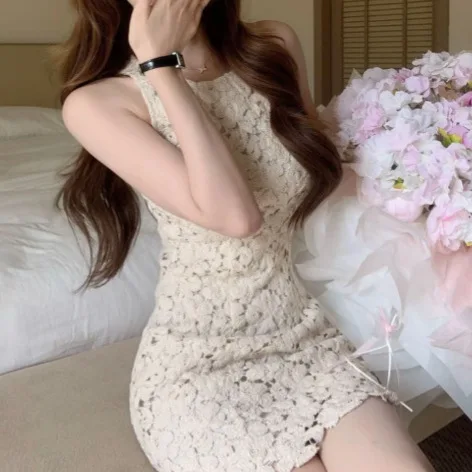 

Women's 2026 Summer French Style Gentle Maxi Dress Elegant Lace Hollow Sleeveless Slip Dress Short Inner Wear Dress