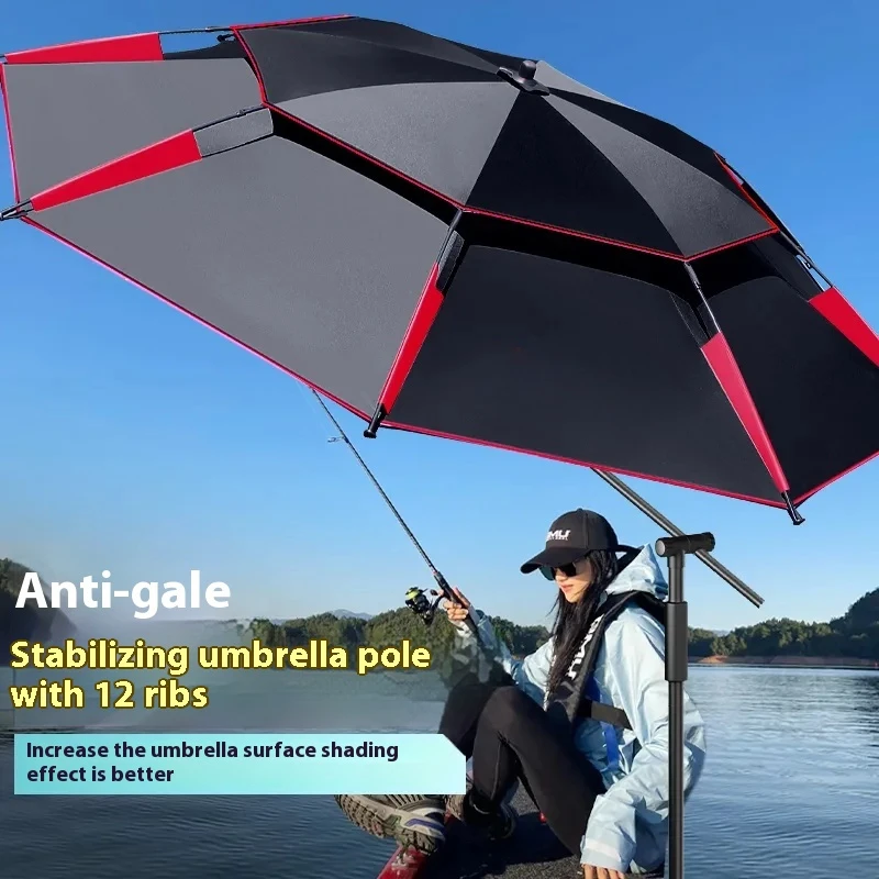 Extra Large Fishing Umbrella with UV Insulation 12 Ribs Iron Frame, Stainless Steel Pole, Universal Outdoor Sunshade for Anglers