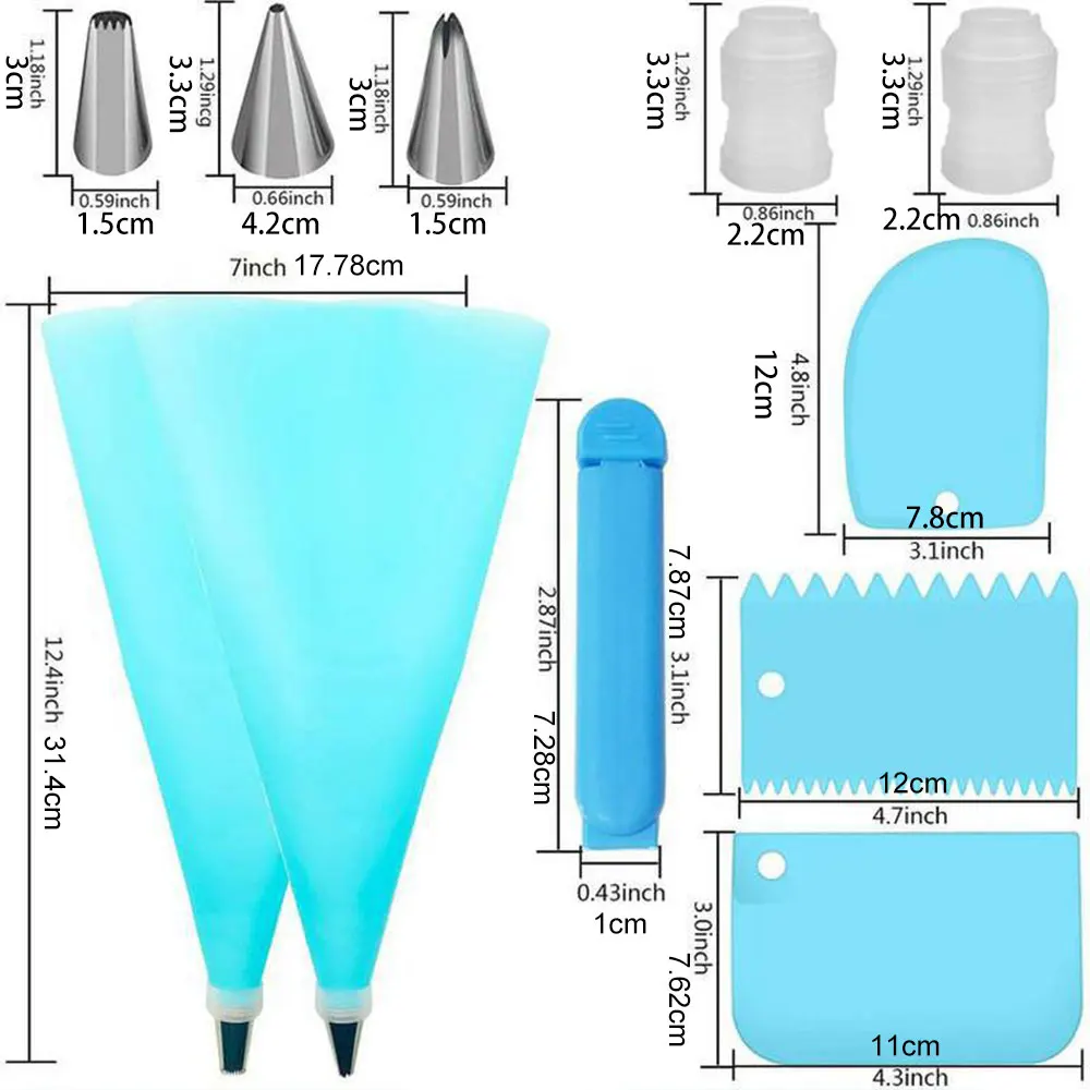 21PCS Piping Nozzle Cake Decorating Tool Silicone Piping Bags Cream Pastry Stainless Steel Squeeze Mouth Kit Baking Accessory