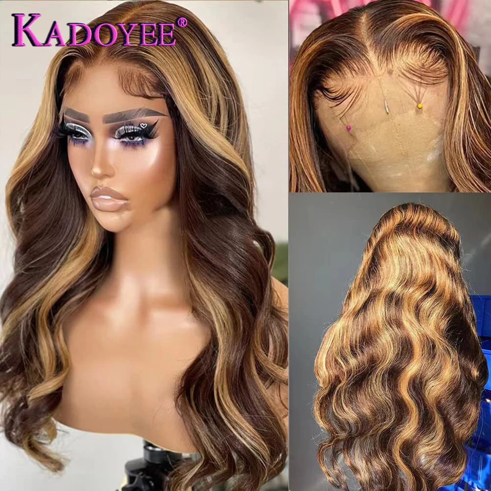 Honey wig rambut manusia gelombang pirang renda depan untuk wanita wig depan renda HD sorot rambut manusia telah ditanami dengan rambut bayi