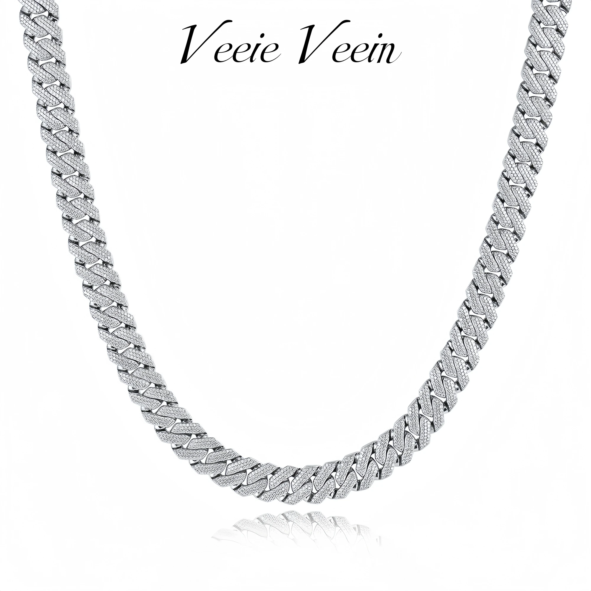 

Veeie Veein Luxury Brand S925 Sterling Silver Fully Set Moissanite Necklace Cuban Chain Hip-Hop Street Fashion Accessory Jewelry