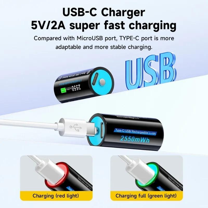 CR123A CR123 RCR123 RCR123A LED 손전등 3.7V 2550mah 배터리 용 USB Inport가있는 16mmX35mm 충전식 배터리