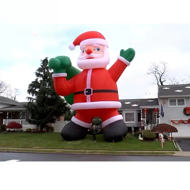 2025 زينة عيد الميلاد العملاقة القابلة للنفخ سانتا كلوز مع حزمة العلم الأمريكي الكرتون عيد الميلاد عطلة حديقة الديكور