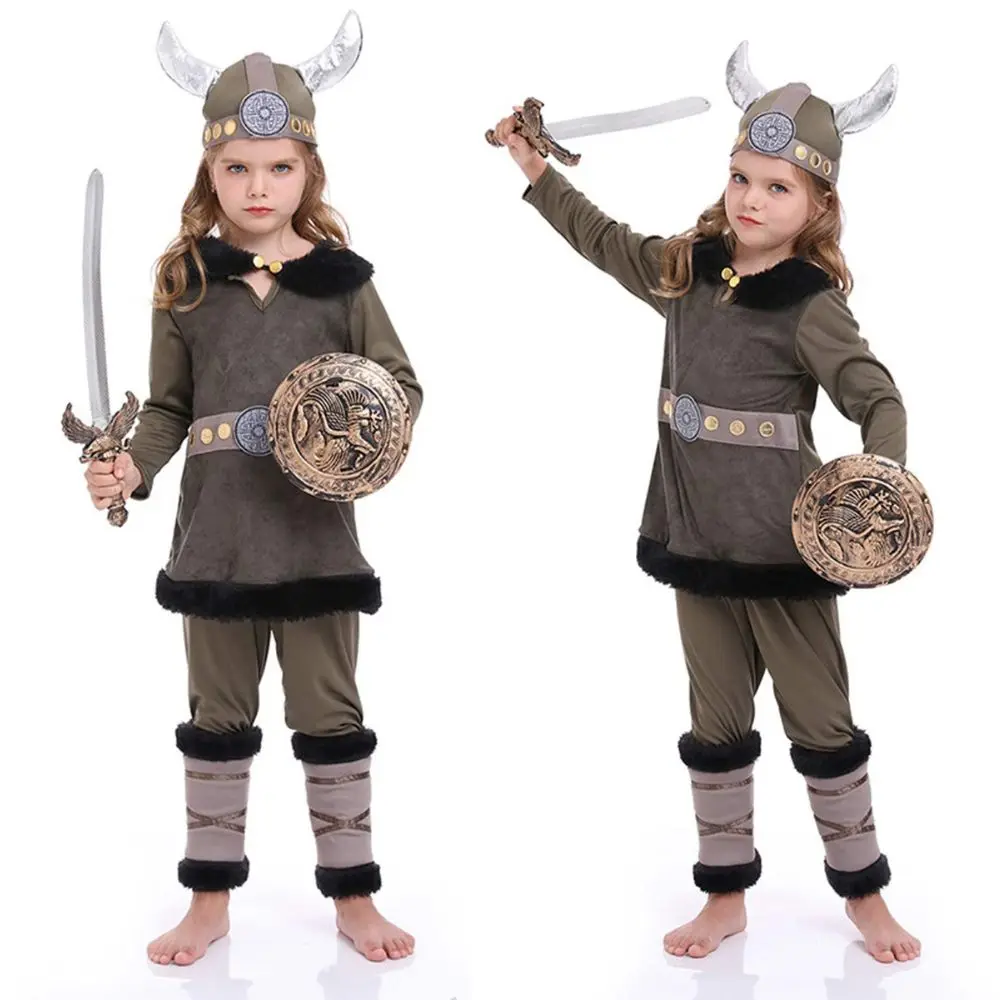 Kids Medieval Pirate Viking Cosplay Fantasy Costume Disguise for Boys Girls Children Clothing Coat Pants Outfits Halloween Suit