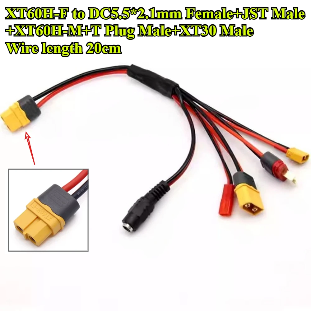 

5 In 1 RC Charger Adapter Connector 4.0mm Banana Plug/XT60 to XT30 XT60 JST T Plug DC5.5*2.1mm for Imax B6 ISDT Battery Cable
