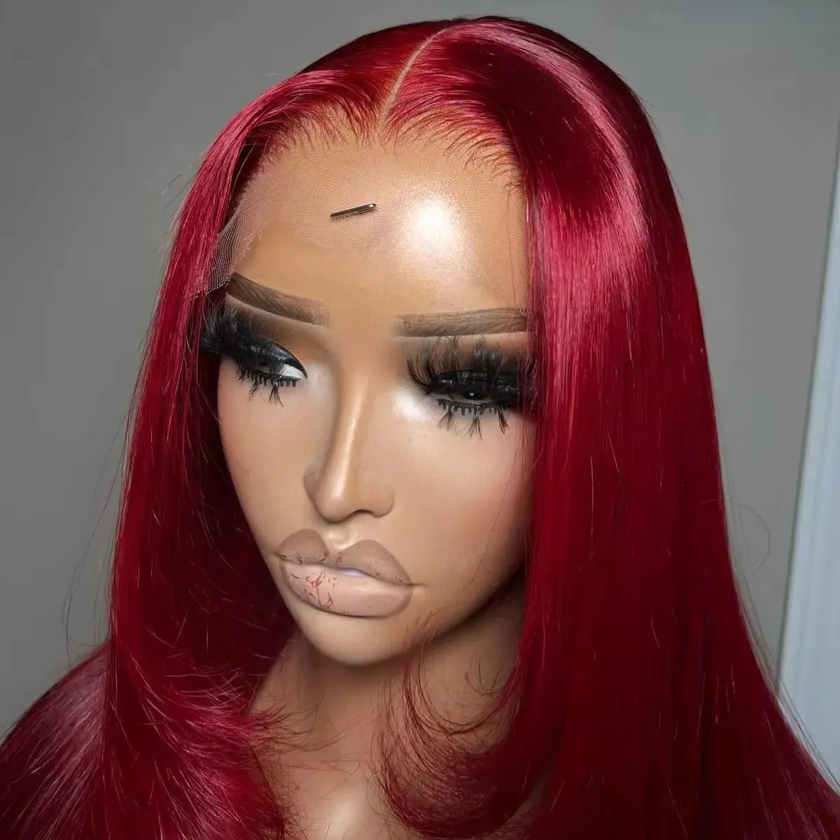 Hot Red HD 13x4 Synthetic Lace Front Wig Bone Straight Glueless Wear To Go Preplucked Invisible Hairline Lace Wig Women Daily