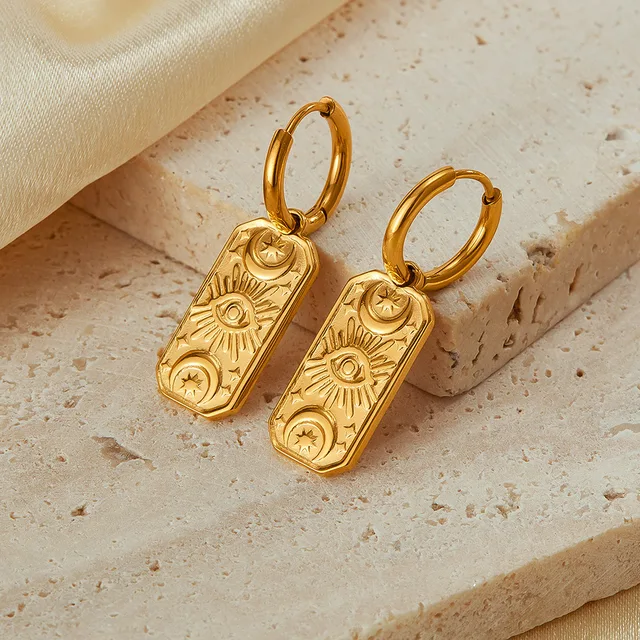 Moda Kwadratowy kształt Kropla 18-karatowego złota Kolor Stal nierdzewna Wodoodporne kolczyki Huggie Hoop Kobiety Charms Codzienna biżuteria Wysoka jakość
