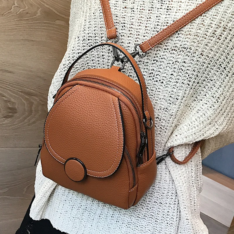 2023 New Trendy Soft Leather Backpack Women's Multifunctional Backpack One Multi purpose Handbag Solid Color Small Backpack