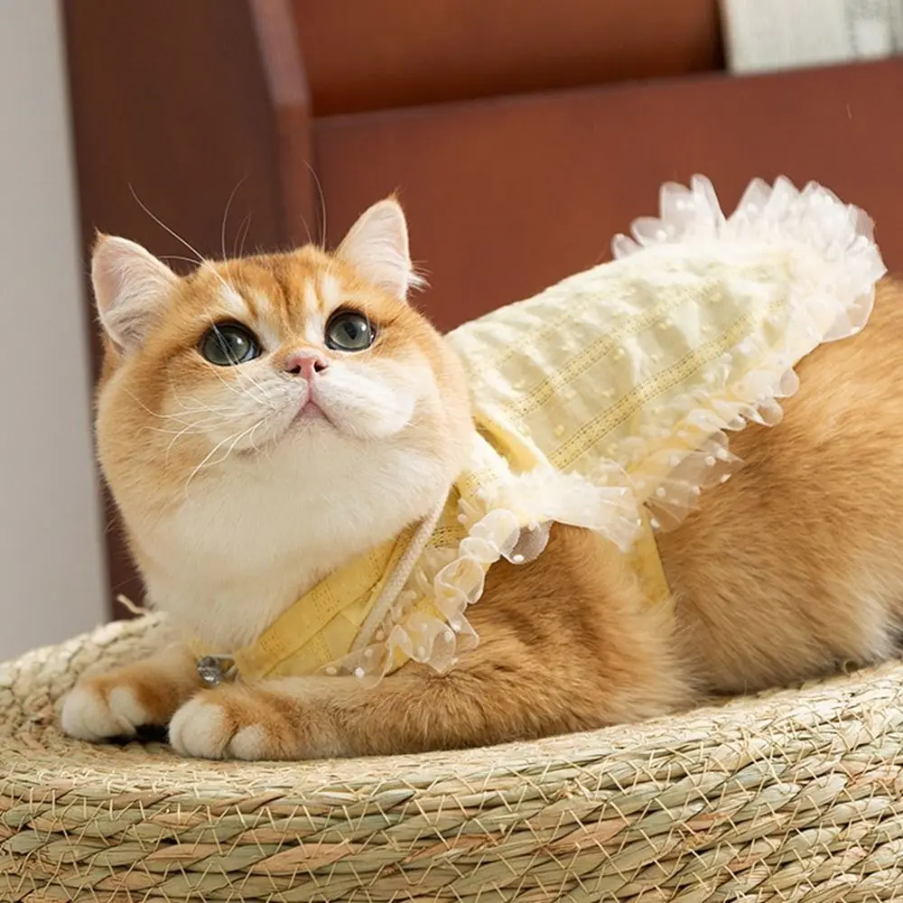 

Thin Pet Lace Dress Breathable with Bag and Hair Clip Cat Princess Skirt Comfortable Dog Two Leg Clothes for Spring Summer