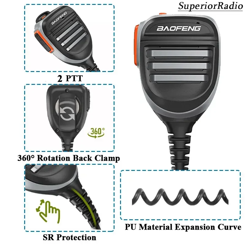 Baofeng Microphone UV-68 Pro Max V2 Walkie Talkie Waterproof PTT Speaker Mic for UV-9R Pro UV S22 UV-98 BF 9700 GT 3WP Ham Radio