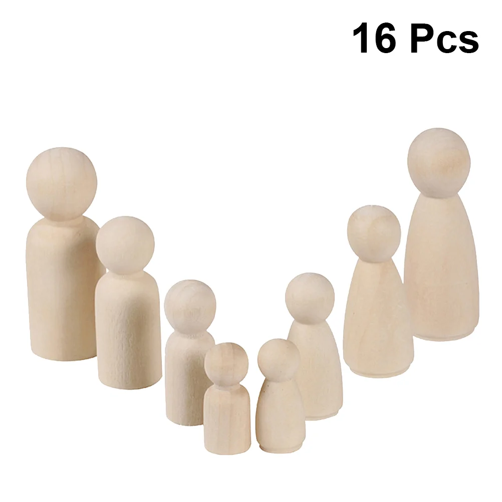 16 PCS Model Peg Bodies Kids Unfinished Dolls Wooden Angel People Color