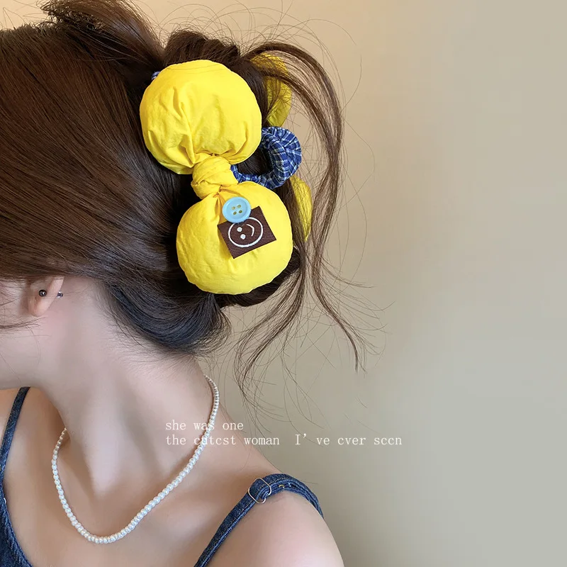 1pc Korea super weiche nette gefüllte bogen smiley gesicht shark clip AB seite taste haar brötchen greifen clip