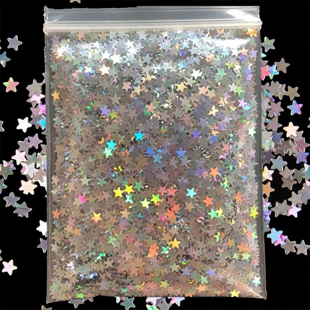 Laser Golden Silver Stars Nail Art Glitter Sequin 3mm Sparkling Holographic Star Pentagrams for DIY Body Eye Bling Glitter Flake