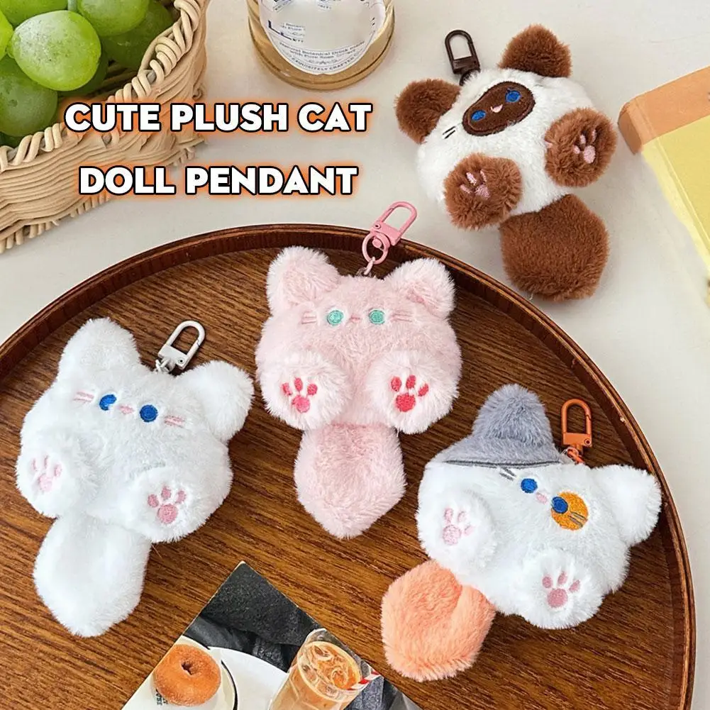 Cute Plush Long Tailed Cat Kitten Doll Pendant Keychain For Women Girls Backpack Car Keyring Backpack Decoration Accessories