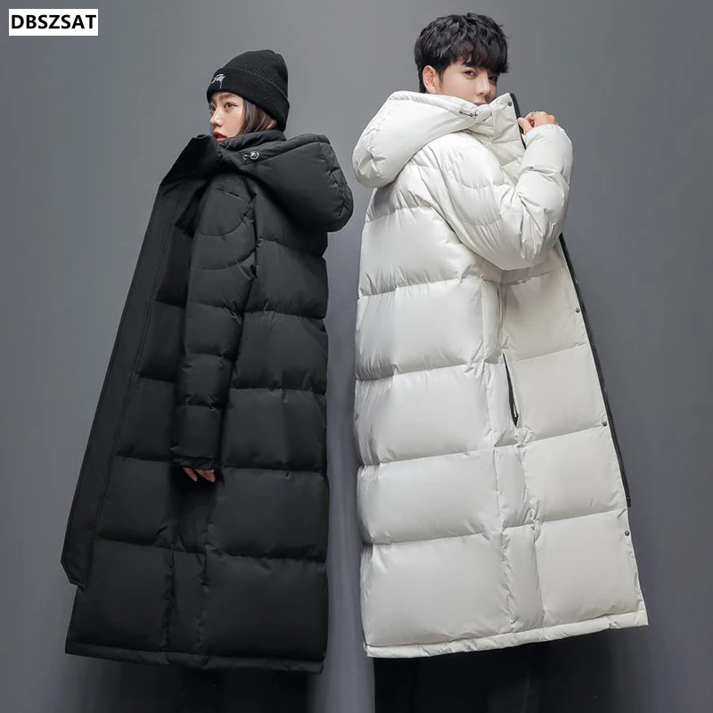 XK  S-3xl Mens White Duck Down Jacket Winter Male Coats Zipper Long Style Solid Hooded Thicken Windproof Outerwear Clothes Hy169